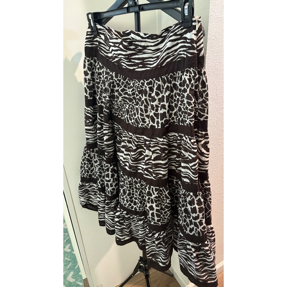 Jones New York Signature Animal Print Tiered Midi Skirt Brown Zebra Giraffe 10 - Picture 5 of 6